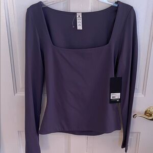 90 Degree By Reflex Night shadow blue Long Sleeve Top square neck size L NWT